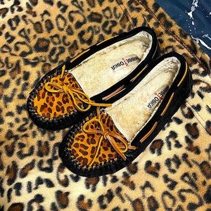 Minnetonka Cally House Slippers Fur Trim EUC